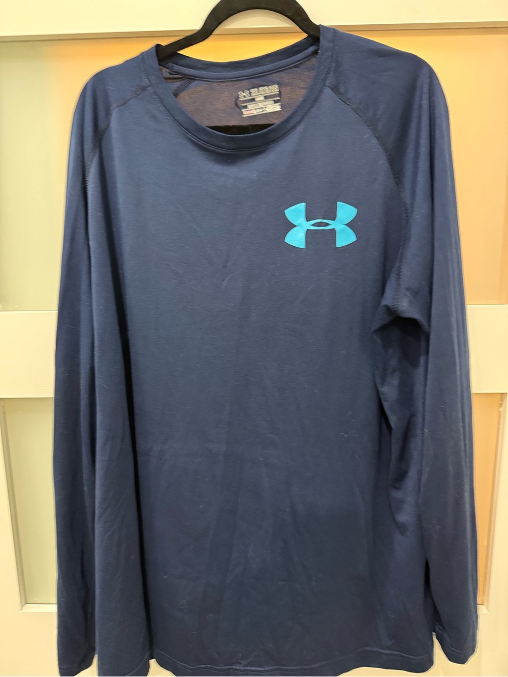 Under Armour Navy Long Sleeve Performance Tee with Teal Logo